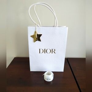 Dior Authentic Shopping Gift Bag Luxury Star Gold White Textured And Ribbon
